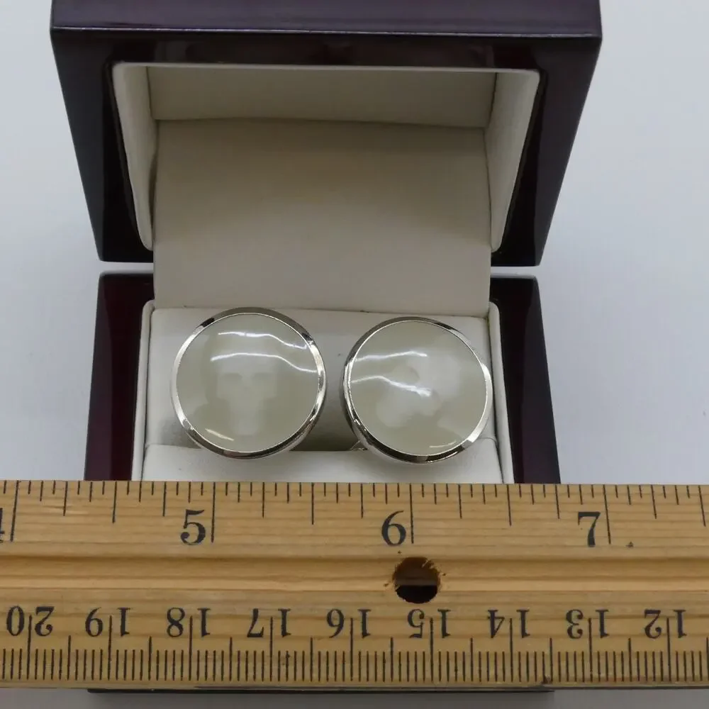 Menashe & Sons Mother of Pearl Round Cufflinks Silver Tone Formal Wedding Gift